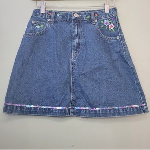 NWT GAP Denim Skirt w/ Floral Embroidery and Sequins Girls Size 16